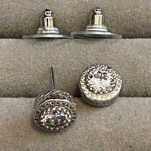 Micro Pave Simulated Round Diamond Halo Stud Earrings N 925 CN